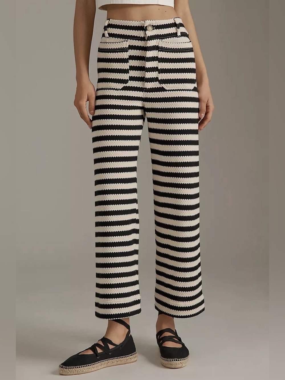 Anthropologie Maeve Colette Knit Crop Pants Black White Stripes